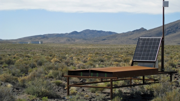 The tablelike scintillation detector is among 507 placed across 300 square miles of Utah desert as part of the 25 million Telescope Array cosmic ray observatory operated by the University of Utah