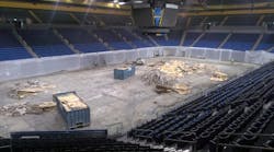 The basketball floor at UCLA&apos;s Pauley Pavilion had to be replaced after a ruptured water main left the court under water.