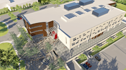 A rendering of the Healthcare Education Center under construction at Sacred Heart University.