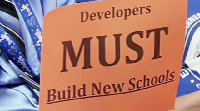 Community members in the Fremont district want developers to build schools to ease the crowding being created by their developments.