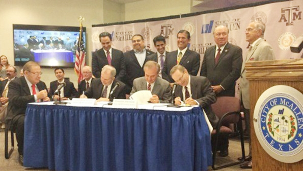 Officials from Texas AampM the city of McAllen and Hidalgo County sign a letter of intent to establish a satellite AampM campus in McAllen