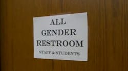 A sign on the door of a newly designated gender-neutral bathroom at Roosevelt High School.