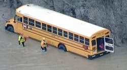Students in Denton, Texas, were brought to safety after their school bus became stuck in floodwaters.