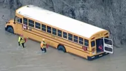 Students in Denton Texas were brought to safety after their school bus became stuck in floodwaters