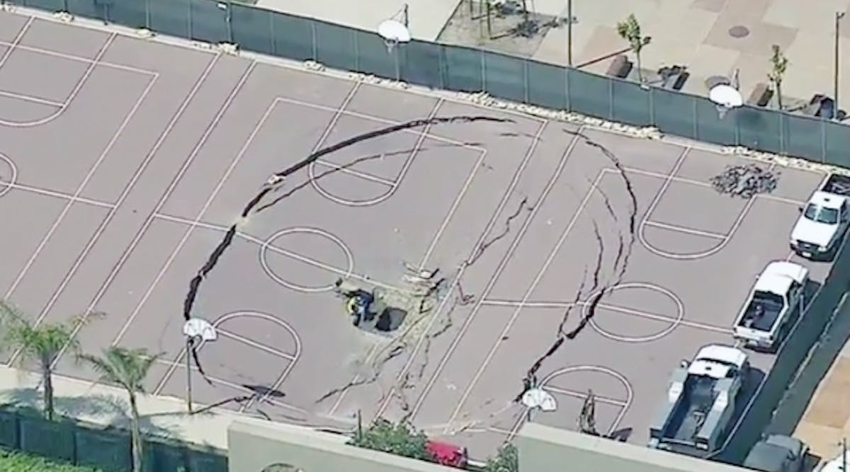 Pavement on a basketball court has collapsed outside a high school in the Los Angeles district.