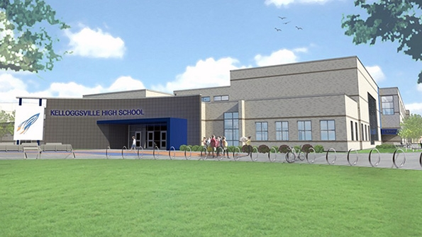 Rendering of the planned new entrance to Kelloggsville High School