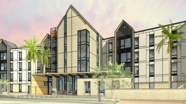 Rendering of the first residence hall to be built as part of the Village at St Mary39s