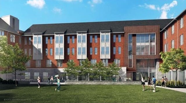 Rendering of the residence hall now being built at the New England Institute of Technology.