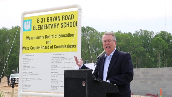 Wake County School Board Chair Tom Benton speaks at the groundbreaking ceremony for an elementary school in Garner NC