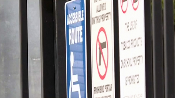 A sign at Augusta High School39s football stadium states that people are not allowed to bring guns into the facility