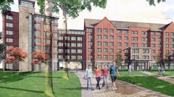 Rendering of residence hall for first-year students, now under construction at the University of Vermont,