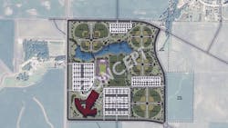 A rendering of the concept for the site to be shared by a high school and city sports complex in Waukee Iowa A rendering of the concept for the site to be shared by a high school and city sports complex in Waukee Iowa