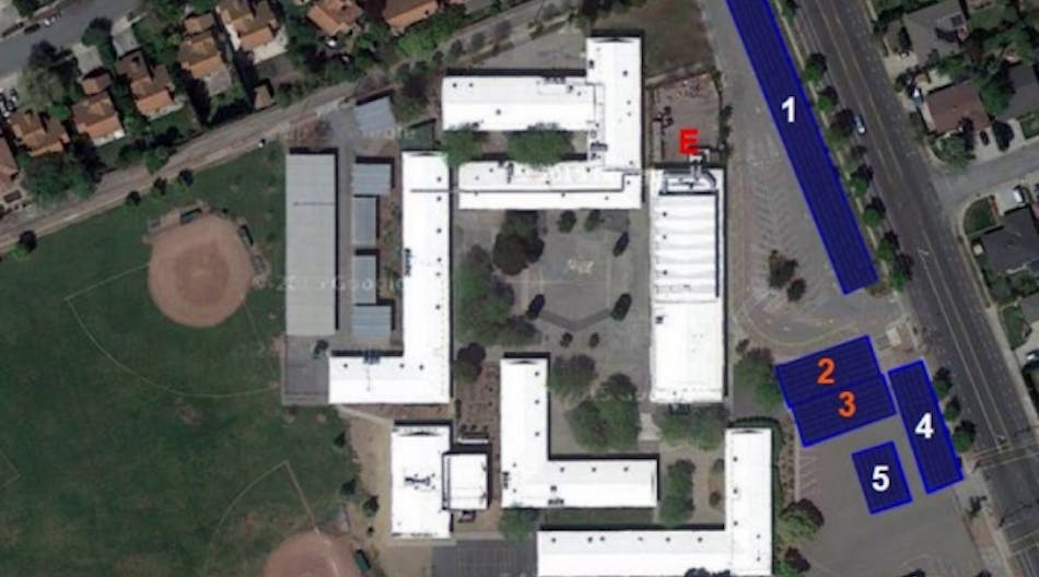An aerial photo show where solar panels will be installed at Piedmont Middle School.