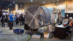 Competing teams test their turbines in a wind tunnel