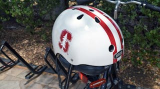 An example of the bike helmet that will be give to all incoming freshmen at Stanford University.