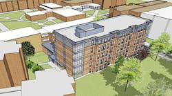 Rendering of plans for a residence hall at Concordia University Chicago.