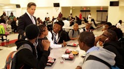 Miami-Dade County School Supt. Alberto Carvalho visited with students on the opening day of the new Miami Norland High School.