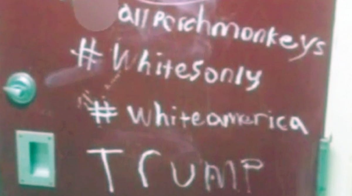Racist graffiti was left in the bathroom of Maple Grove High School.