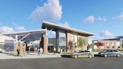 Rendering of entrance to high school under construction in Kissimmee Fla Rendering of entrance to high school under construction in Kissimmee Fla