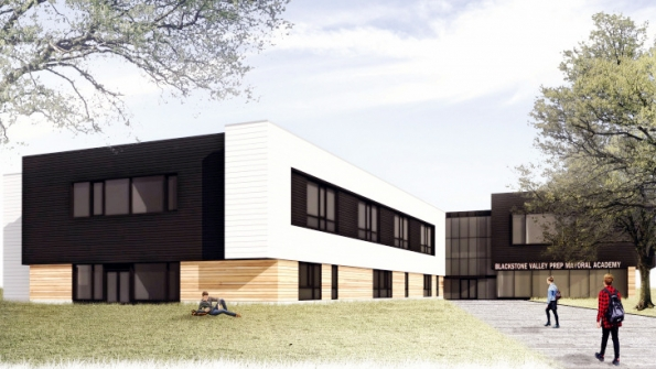Rendering of plans for Blackstone Valley Prep High School