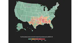 Map show where students were subject to corporal punishment in 201314