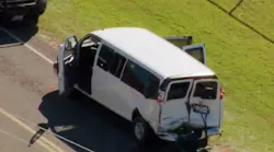 A Trinity Texas district was struck from behind on the highway as it was stopped to pick up a student