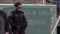 Police patrol outside Hug High School in Reno Nev after a student was shot Police patrol outside Hug High School in Reno Nev after a student was shot