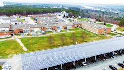 A solar canopy now covers the parking lot at Upper Cape Cod Regional Technical School A solar canopy now covers the parking lot at Upper Cape Cod Regional Technical School
