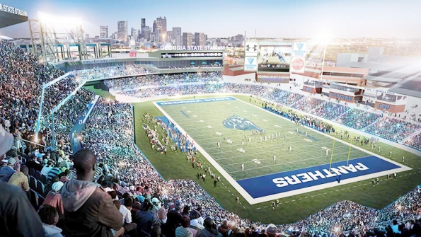 A rendering of Turner Field reconfigured as a football venue for Georgia State University