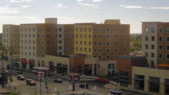 The South Campus Plaza mixeduse development at San Diego State University includes student housing and retail establishments
