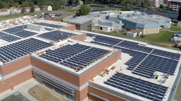 Rooftop solar panels provide energy for Wilde Lake Middle School