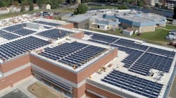 Rooftop solar panels provide energy for Wilde Lake Middle School.
