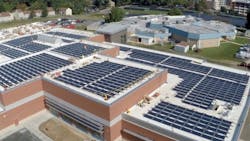 Rooftop solar panels provide energy for Wilde Lake Middle School Rooftop solar panels provide energy for Wilde Lake Middle School