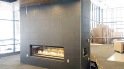 The newly opened dining facility on the OSU-Cascades campus features a large fireplace.