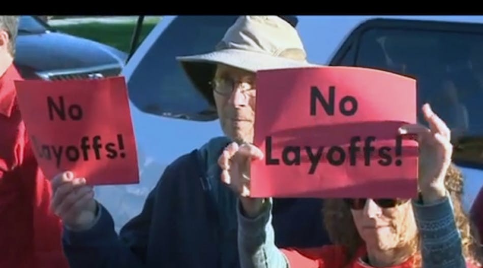 Protesters urged the San Diego school board not to eliminate district jobs.