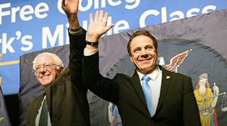 U.S. Sen. Bernie Sanders of Vermont joined New York Gov. Andrew Cuomo earlier this year to announce Cuomo&apos;s proposal for free college tuition.