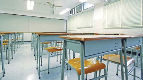 Light colors on interior finishes in a school classroom enable daylight to be reflected throughout a space.