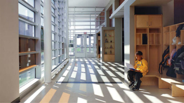It is satisfying to visit a space with sufficient daylight and observe that no one has seen the need to turn on any lights Harold G Fearn Elementary School Aurora Ill