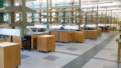 The University of Colorado Boulder used rubber flooring in its Jennie Smoly Caruthers Biotechnology Building labs to protect against staining from chemicals and other substances The University of Colorado Boulder used rubber flooring in its Jennie Smoly Caruthers Biotechnology Building labs to protect against staining from chemicals and other substances