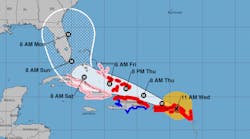 A National Weather Service map shows the predicted path of Hurricane Irma.
