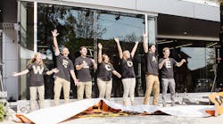 Purdue University students celebrate the opening of the Bechtel Innovation Design Center