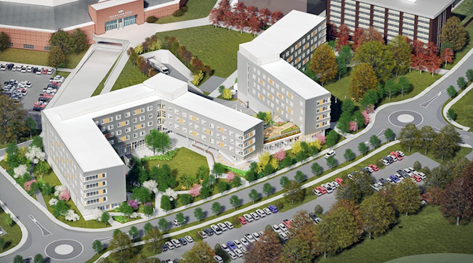Rendering of student housing under construction at the University of Arkansas