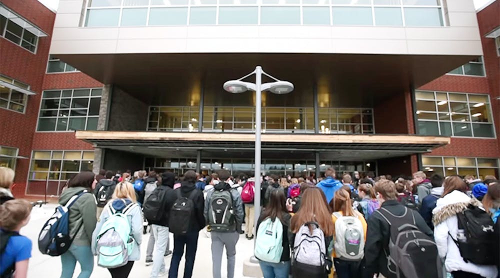 Students head into a new building for State College Area High School.