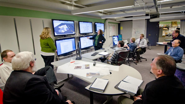 The design process for Lake Central High School St John Ind was done in a new collaboration lab a work space where large groups of people from various disciplines can contribute to a projectrsquos design at the same time