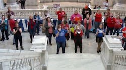 Kentucky teachers protest at the state capitol in Frankfort