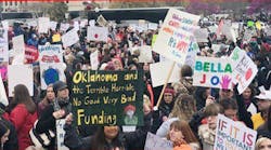 Teachers in Oklahoma rally in state capital for better resources.