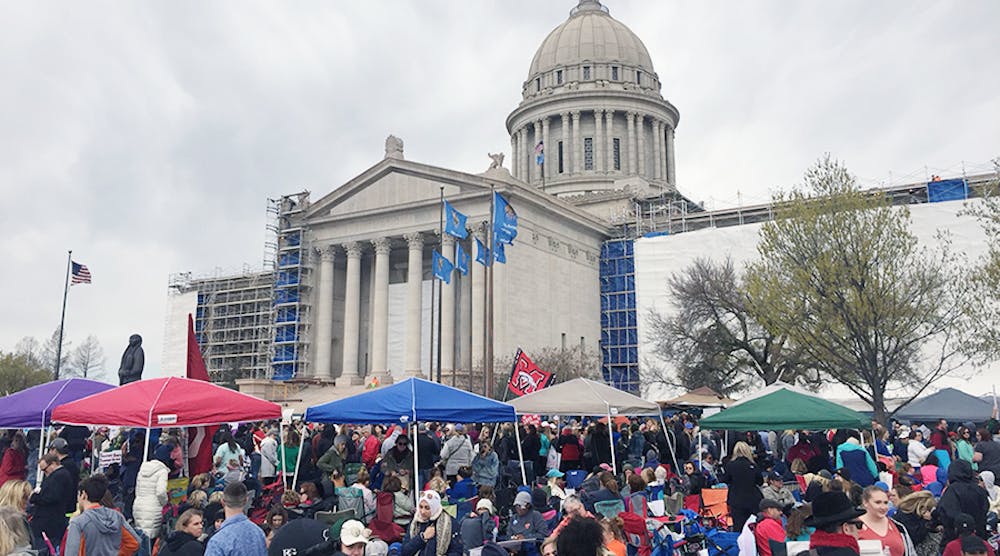 Oklahoma teachers continue their protests at the state capitol.