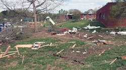 Debris is strewn through the campus of Peeler Elementary in Guilford County.