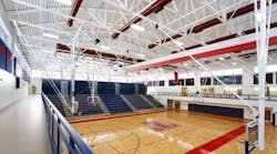 The gymnasium at Talawanda High School includes a 360-degree band of windows to maximize daylight. Architect: SHP Leading Design.