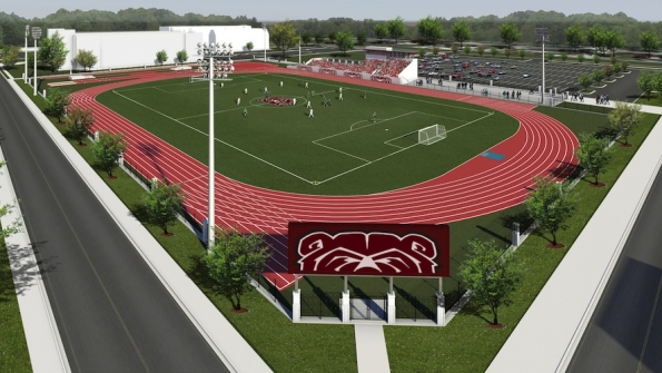 A new synthetic turf soccer field and track is one of three athletic surfaces being installed by Byrne amp Jones Sports at Missouri State University in Springfield Mo